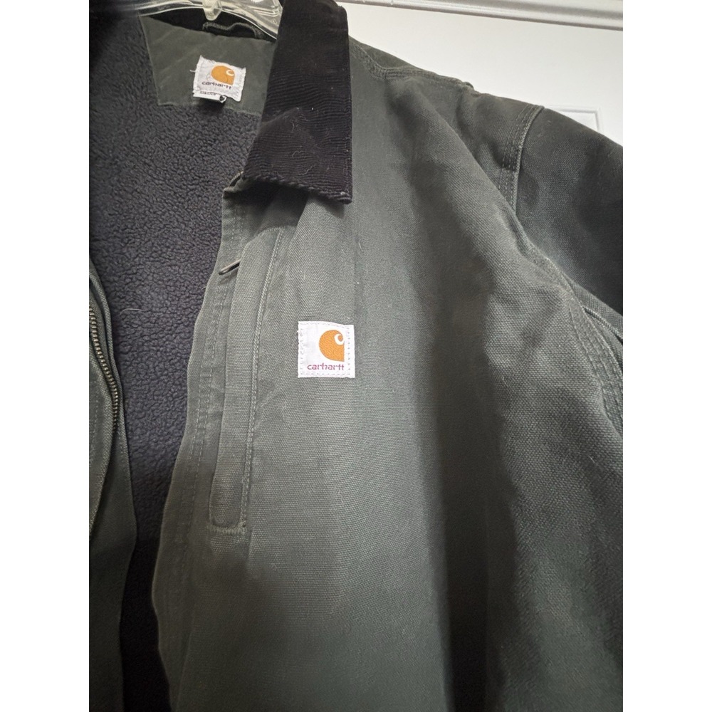 Carhartt Green Jacket Sherpa Lined RN 14806 Zips 5 Pockets Pre-owned Banded Slvs - Picture 2 of 7